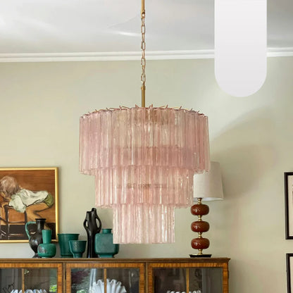 Murano Pink Glass Tube Chandelier