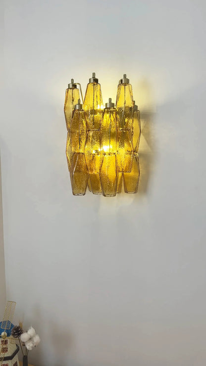 Murano Poliedri Amber Glass Wall Sconces