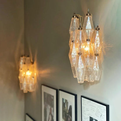 Murano Poliedri Transparent Glass Wall Sconces