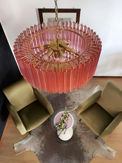 Murano Quadriedri Prisms Pink Chandelier
