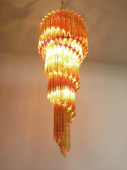 Murano Spiral Amber Prism Glass Chandelier