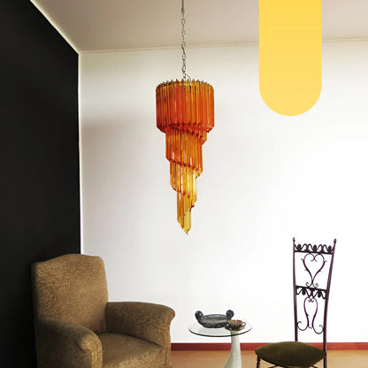 Murano Spiral Amber Prism Glass Chandelier