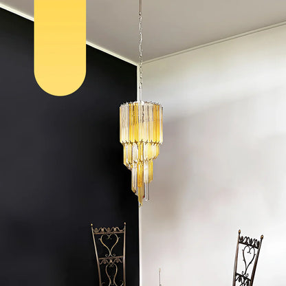 Murano Spiral Prisms Transparent Amber Chandelier