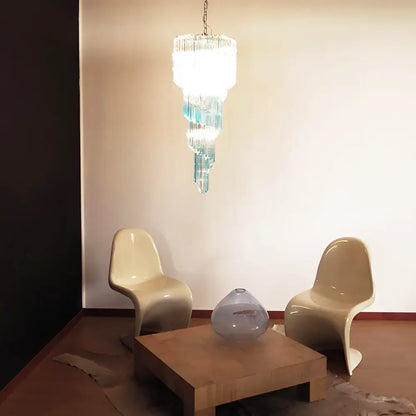 Murano Spiral Transparent Blue Prism Glass Chandelier