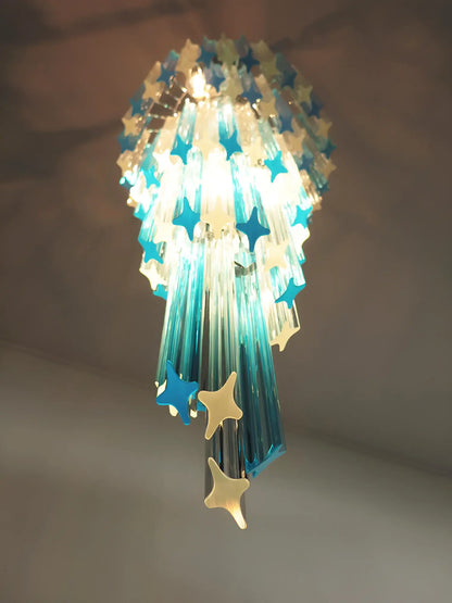 Murano Spiral Transparent Blue Prism Glass Chandelier