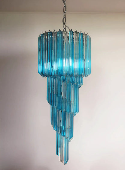 Murano Spiral Transparent Blue Prism Glass Chandelier