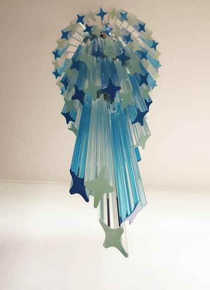 Murano Spiral Transparent Blue Prism Glass Chandelier