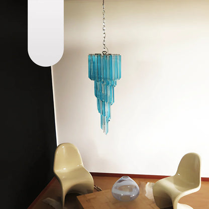 Murano Spiral Transparent Blue Prism Glass Chandelier