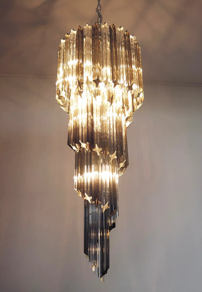 Murano Spiral Transparent Smoked Prism Glass Chandelier