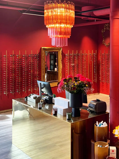 Murano Triedri Prisms Pink Chandelier