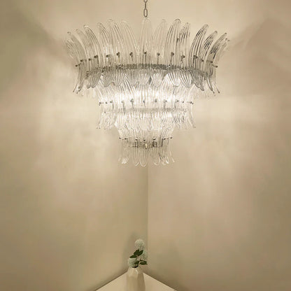 Palm Leaves Murano Transparent Glass Chandelier