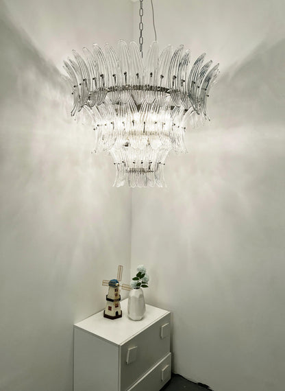 Palm Leaves Murano Transparent Glass Chandelier