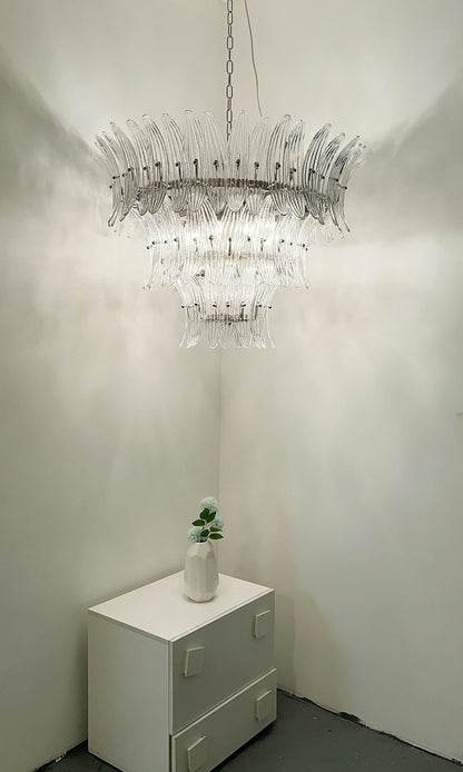 Palm Leaves Murano Transparent Glass Chandelier