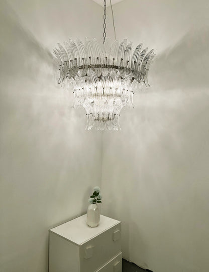 Palm Leaves Murano Transparent Glass Chandelier