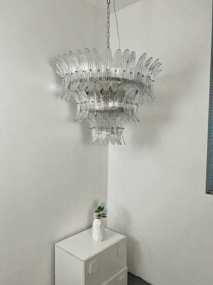 Palm Leaves Murano Transparent Glass Chandelier