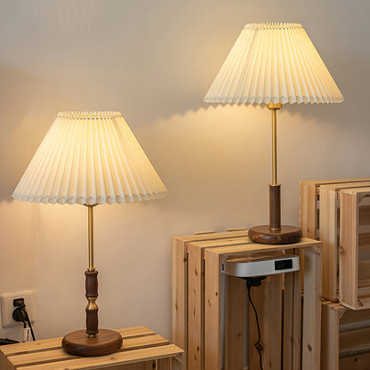 Pleated Walnut Table Lamp