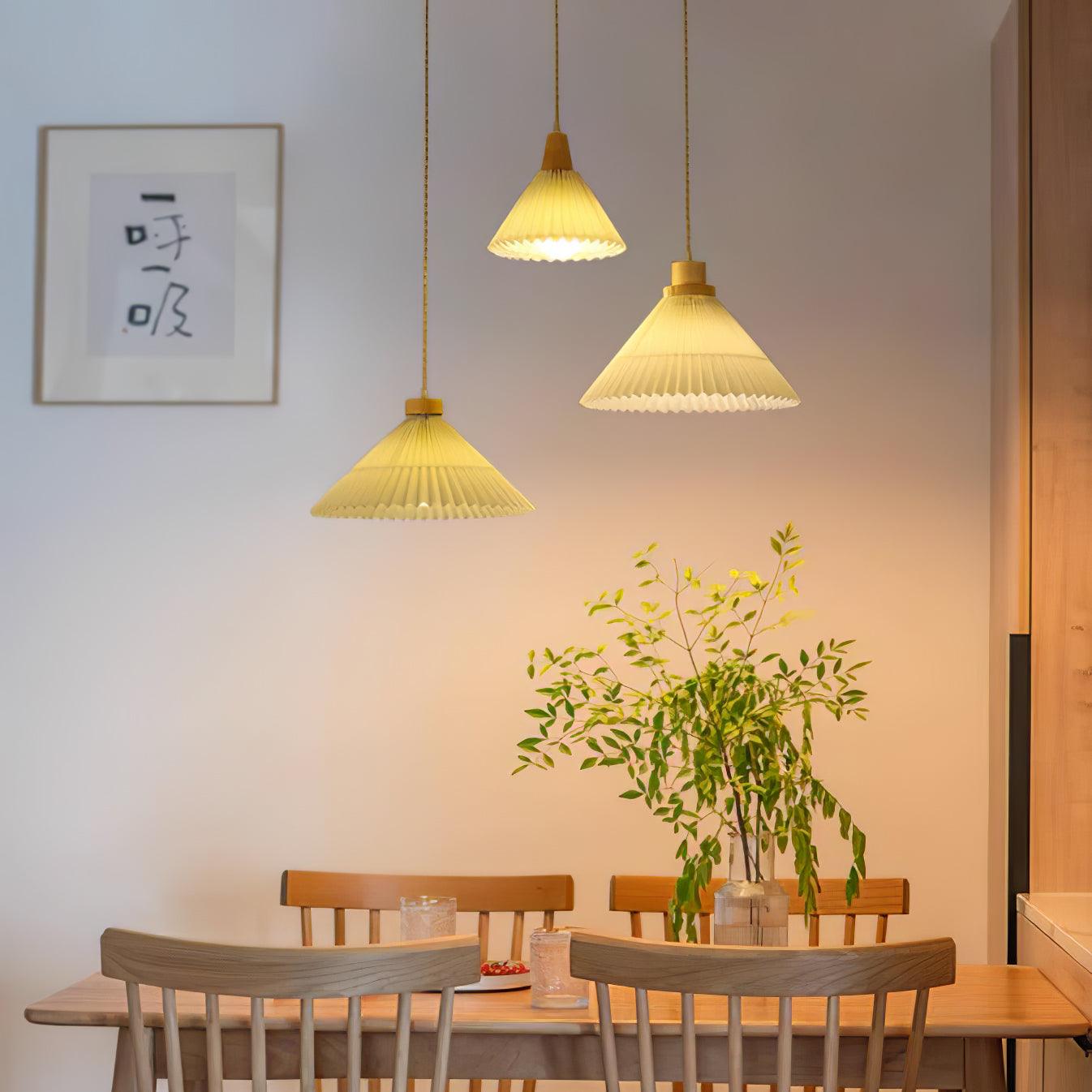 Pleated Wooden Pendant Light