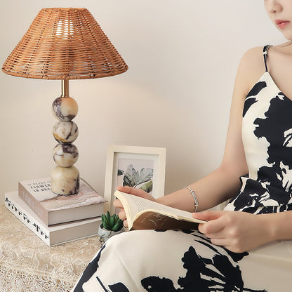 Rattan Marble Table Lamp