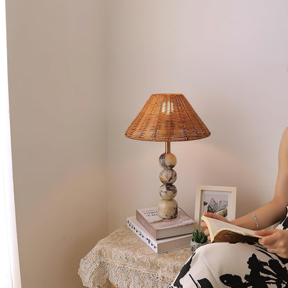 Rattan Marble Table Lamp