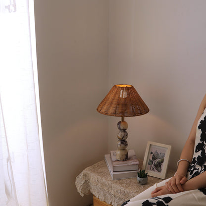 Rattan Marble Table Lamp