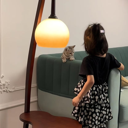 Solid Wood Coffee Table Storage Floor Lamp