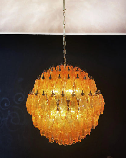Spherical Murano Poliedri Amber Glass Chandelier
