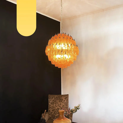 Spherical Murano Poliedri Amber Glass Chandelier