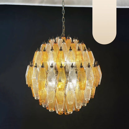 Spherical Murano Poliedri Amber Transparent Glass Chandelier