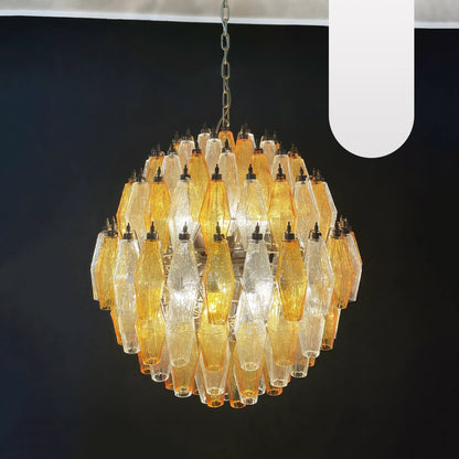 Spherical Murano Poliedri Amber Transparent Glass Chandelier