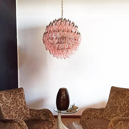 Spherical Murano Poliedri Pink Glass Chandelier