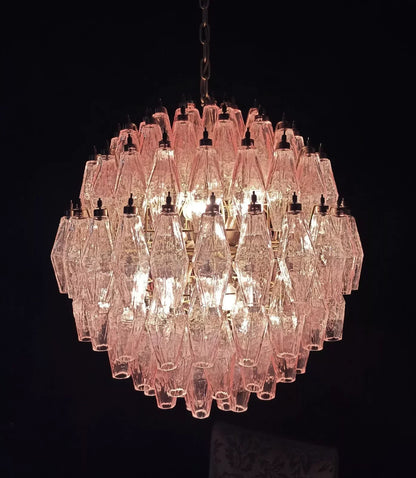 Spherical Murano Poliedri Pink Glass Chandelier