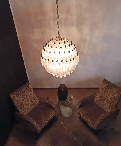 Spherical Murano Poliedri Pink Glass Chandelier