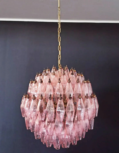 Spherical Murano Poliedri Pink Glass Chandelier