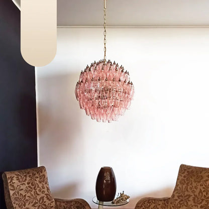 Spherical Murano Poliedri Pink Glass Chandelier