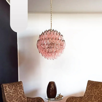 Spherical Murano Poliedri Pink Glass Chandelier