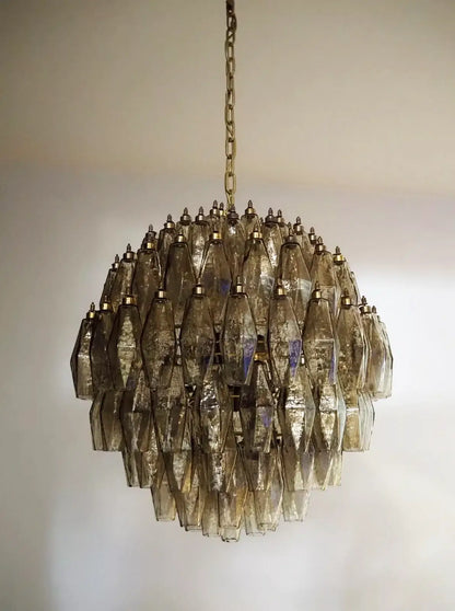 Spherical Murano Poliedri Smoked Glass Chandelier