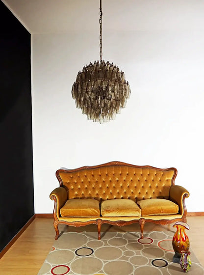 Spherical Murano Poliedri Smoked Glass Chandelier