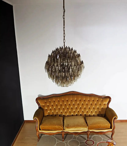 Spherical Murano Poliedri Smoked Glass Chandelier