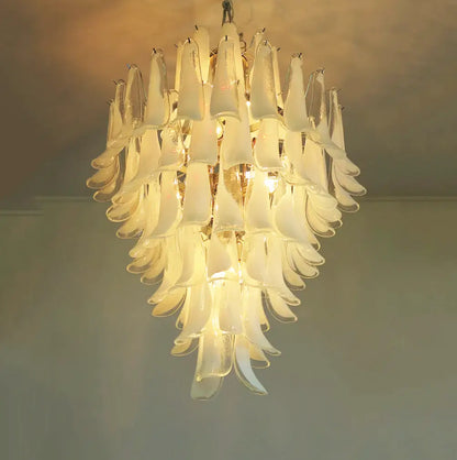 Stunning Murano White Glass Petals Chandelier