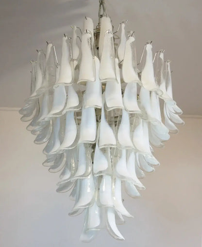 Stunning Murano White Glass Petals Chandelier