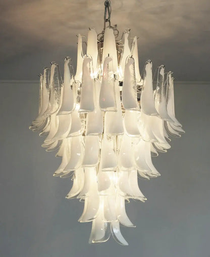Stunning Murano White Glass Petals Chandelier
