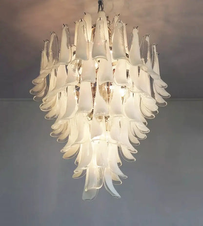 Stunning Murano White Glass Petals Chandelier