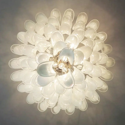 Stunning Murano White Glass Petals Chandelier