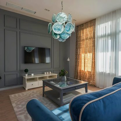 Vintage Murano Blue Glass Disks Chandelier