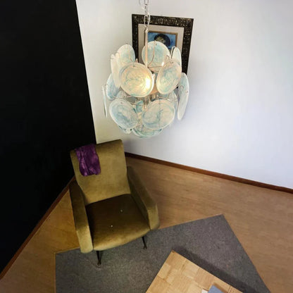 Vintage Murano Blue Glass Disks Chandelier