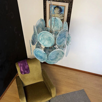 Vintage Murano Blue Glass Disks Chandelier