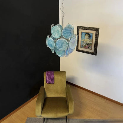 Vintage Murano Blue Glass Disks Chandelier