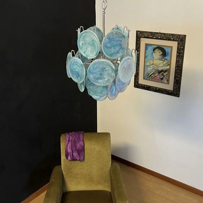 Vintage Murano Blue Glass Disks Chandelier