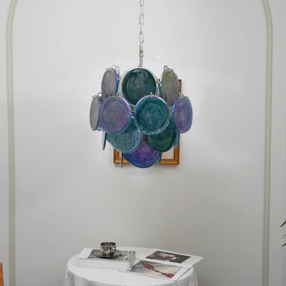 Vintage Murano Blue Glass Disks Chandelier