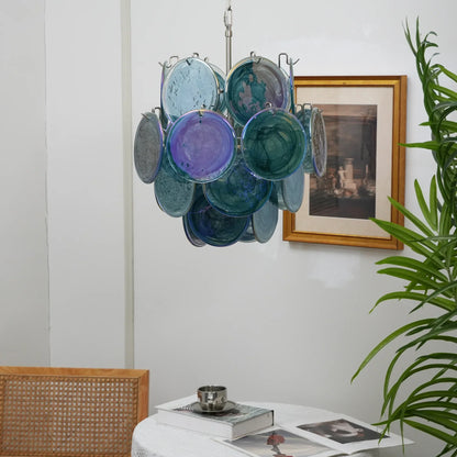 Vintage Murano Blue Glass Disks Chandelier